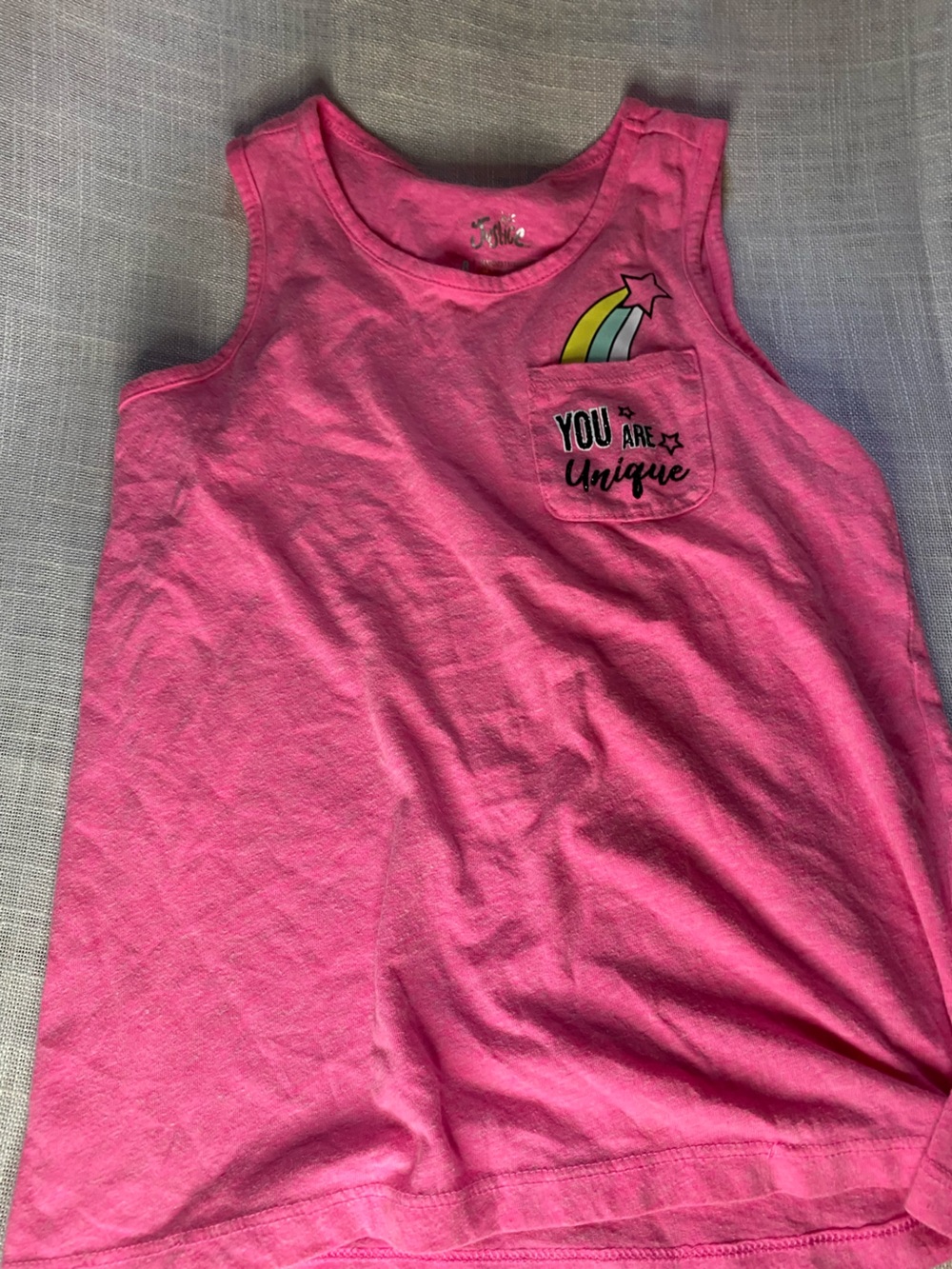 Justice Pink Tank Top with 'You Are Unique' Pocket Graphic